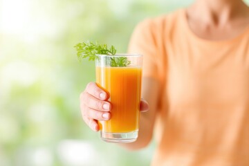 Hand Holding a Freshly Squeezed Glass of Carrot Juice