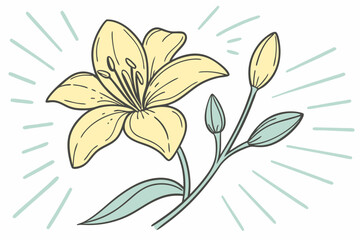 Blooming Flower with Line Art Rays