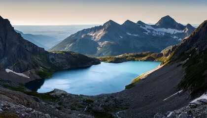 Obraz premium ptarmigan lake as seen from the top of ptarmigan trail