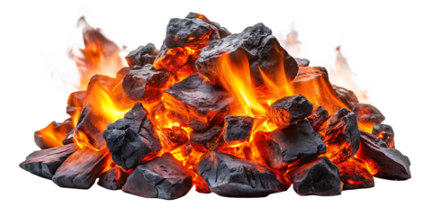 smoldering burning coals isolated on white background PNG. GENERATIVE AI