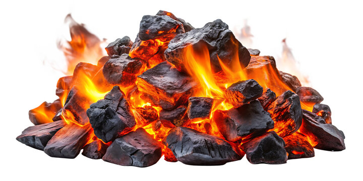 smoldering burning coals isolated on white background PNG. GENERATIVE AI
