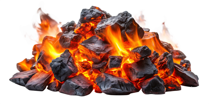 smoldering burning coals isolated on white background PNG. GENERATIVE AI