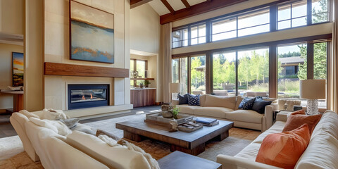 Modern Living Room with Garden View, ai generated.