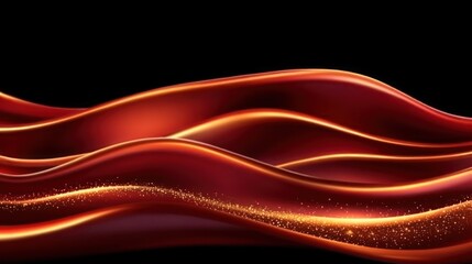 Abstract Red Waves With Golden Sparkles Background