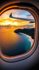 Fototapeta premium A view of the ocean from an airplane window