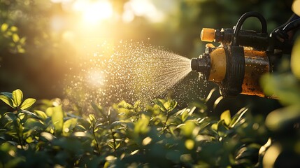 Close up rain gun sprinkler in the dry season, irrigation system on agricultural soybean field