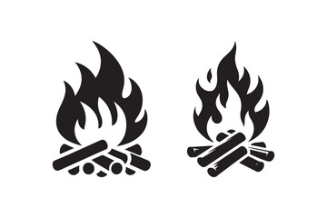 Set of Silhouette icon of a fire icon, isolated on a white background