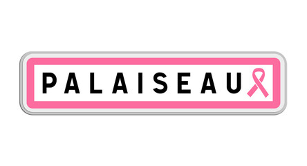 Panneau de sortie de Palaiseau, Essonne, Île-de-France avec Ruban Octobre Rose