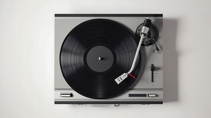 Vinyl record player on white background
