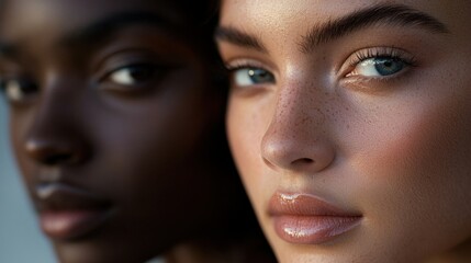 Two women with different skin tones are standing next to each other