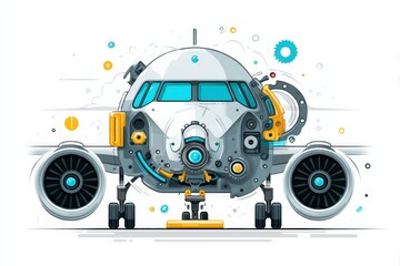 Obraz premium Modern Airplane Front View with Colorful Mechanical Details