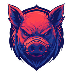 Obraz premium Fierce pig head illustration with glowing red and blue colors on transparent background