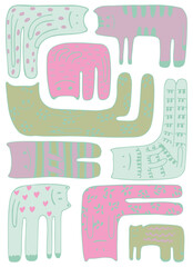 Bright colorful cute cats in cartoon style set. Cute animals isolated on white background. Vector illustration