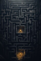 Dark labyrinth maze with glowing lights