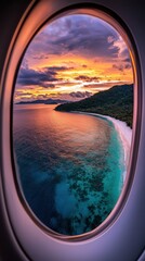 Fototapeta premium A view of the ocean from an airplane window