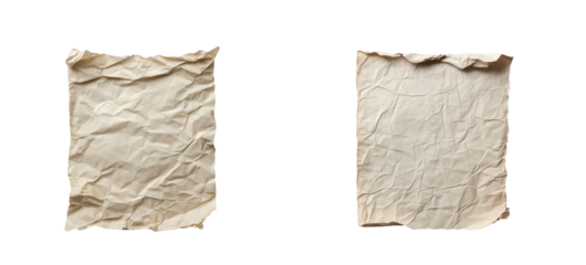Two distressed pieces of aged paper with visible wrinkles and rough edges display textures