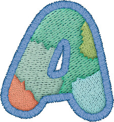 Embroidered alphabet patch featuring letter uppercase A with colorful patchwork design, showcasing textile