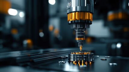 In a modern manufacturing facility, a sophisticated machine operates meticulously, applying precision to metal components