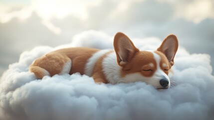 A German Shepherd on a fluffy cloud with a grand Roman temple in the background, creating a whimsical and dreamy setting.