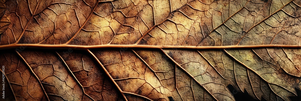 Aufkleber detailed close-up of a dry autumn leaf showcasing intricate edges and cracks found in a natural sett