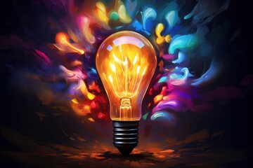 Light bulb with colorful explosion of colors