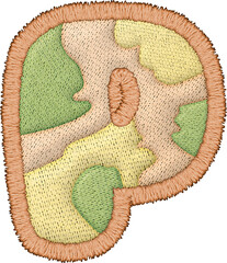 Beautiful patchwork letter P features intricate embroidery with textile design