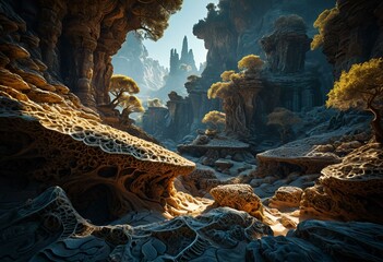 A cave with a river running through it.