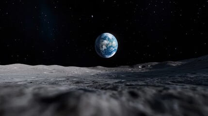 A stunning perspective captures Earth rising above the lunar landscape