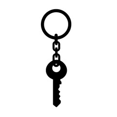 Silhouette of Key and Keychain Isolated on White Background – Vector Illustration