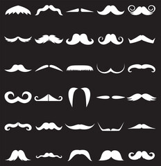 Set of Silhouette Mustache icon. Moustache icons set isolated on white background. Suitable for barbery and retro design. Vector illustration.