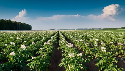 rows of flowering potato crop