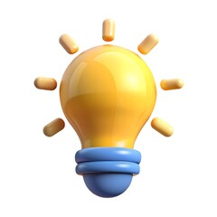 3D Rendering Light Bulb with Radiating Light Rays and a Blue Base on White