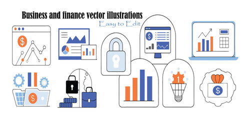 Print
Business and finance concept illustrations art design set: business and finance vector illustrations, startup vector illustration set, business strategy graphics, financial planning vector art