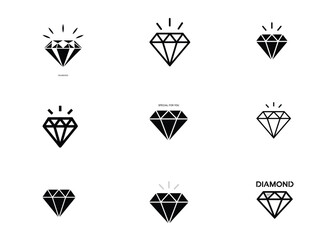Obraz premium Diamond Icons Black and White Minimalist Design Geometric Shapes Sparkling Gems Line Art Luxury Jewelry Logos Vector Graphics Abstract Illustrations