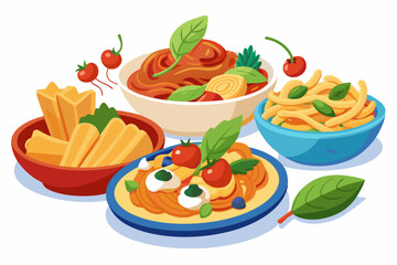 Bolognese Flat Minimalistic Vector Illustration
Watercolor Bowl Of Pasta With Marinara Sauce
Watercolor Pasta Pomodoro Illustration
Hearty Italian Cuisine Vector Illustration
Italian Pasta Noodles Men