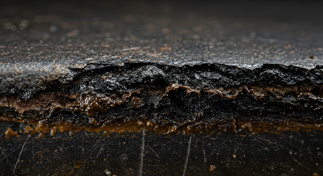 Textured Surface Revealing Sublayers of an Aged Material, Dark and Detailed
