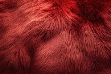 Close up view showing the soft texture of deep red fur with intricate details and varying shades to create depth