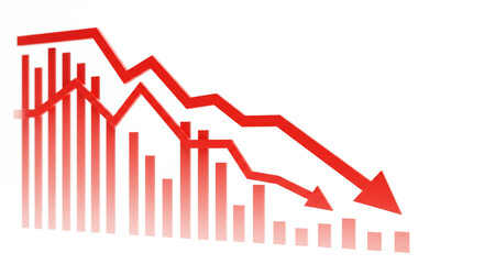 Sharp economic downturn Red graph shows declining profits market crash financial crisis 3D rendering