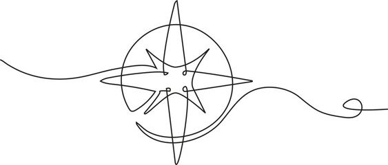  single line of compass for navigation oneline art vector © Afshan