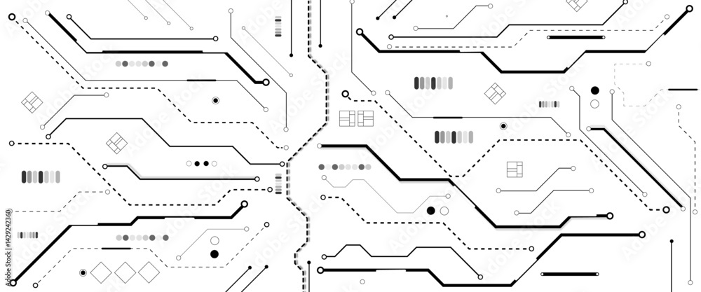 Poster Abstract CPU processor or semiconductor with Power icon with glowing pixels on technology circuit board.