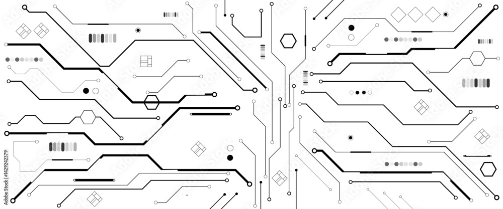 Poster Abstract CPU processor or semiconductor with Power icon with glowing pixels on technology circuit board.