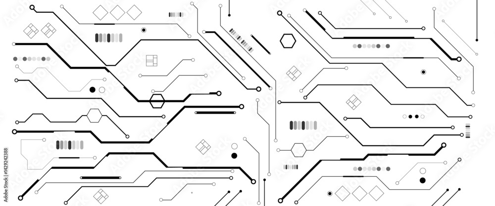Poster Abstract CPU processor or semiconductor with Power icon with glowing pixels on technology circuit board.