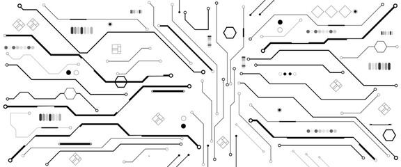 Abstract CPU processor or semiconductor with Power icon with glowing pixels on technology circuit board.