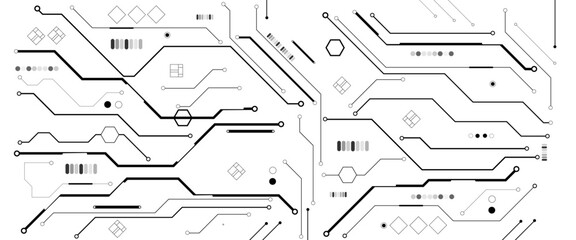 Abstract CPU processor or semiconductor with Power icon with glowing pixels on technology circuit board.