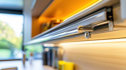 Modern kitchen cabinet pull-out drawer system details.