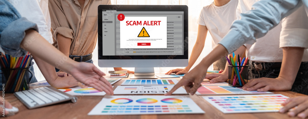 Aufkleber cyber security software show alert of cyber attack for protection brisk. danger from virus, phishing