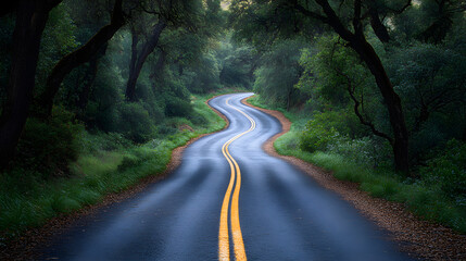 Road splitting into two directions, symbolizing decisions and personal divergence
