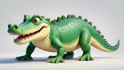 Fototapeta premium A bright green, cartoon alligator with a wide smile, looking happy and inviting.