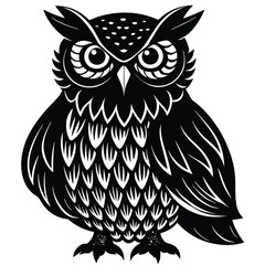 Wise Owl Black and White Vintage Line Art Design