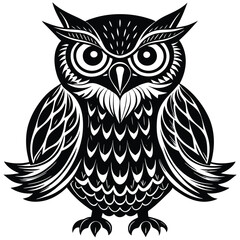 Fototapeta premium Wise Owl Black and White Vintage Line Art Design